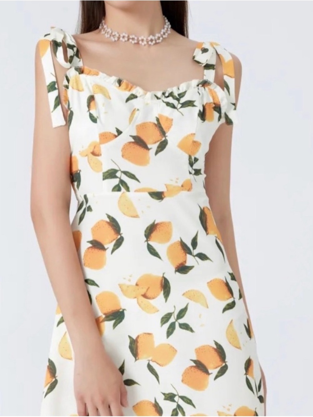 Cider White Dress with Orange Fruit Print